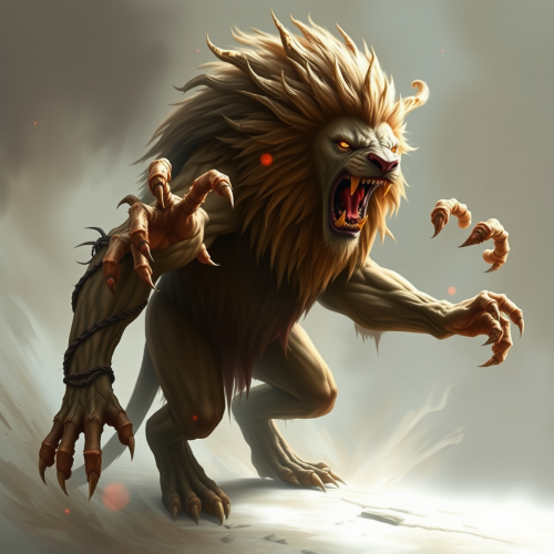 Lion-shaped human with claws becomes wendigo monster.