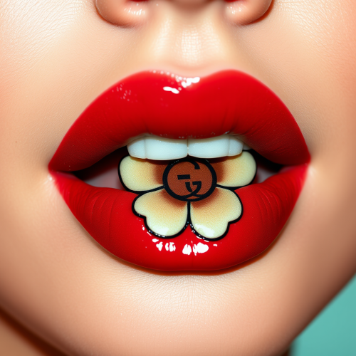 Lips with Gucci Flower Pattern and Lipstick Lips with Gucci Flower Pattern and Lipstick