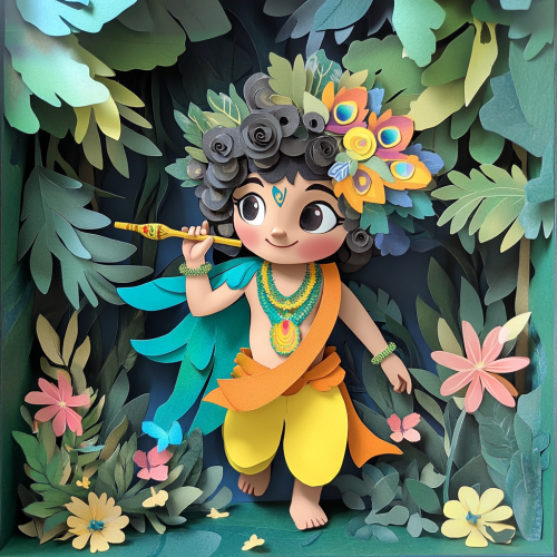 Little Krishna in Enchanted Forest: 3D Cutout