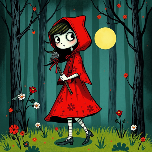 Little Red Riding Hood in Tim Burton style