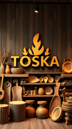 Logo for the TOSKA store with beautiful wood.
