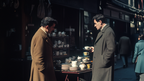 London merchant selling tea cups in 1966.