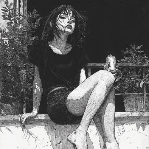 Lonely Woman on Balcony: Pondering Life and Emotions