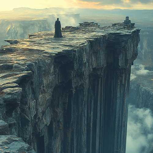 Lonely figure at Cliff Edge at Twilight