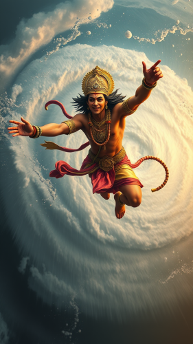 Lord Hanuman Soaring Through a Hurricane