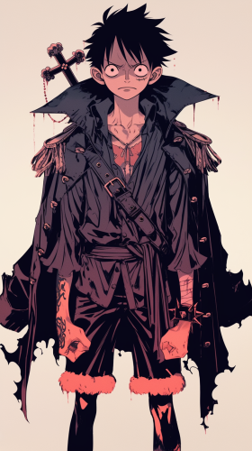 Luffy from One Piece in gothic anime style.