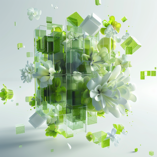 Luminous Glass Cube with Bright Green and White Shades