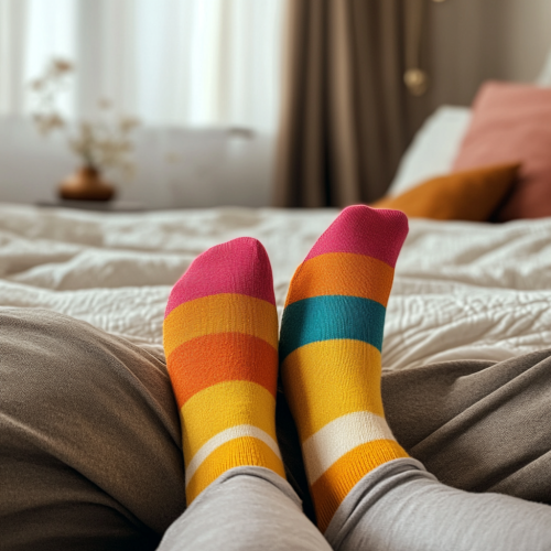 Luxurious, Realistic Bedroom with Vibrant Socks - Title