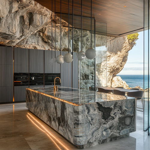 Luxurious Cliffside Kitchen with Stunning Ocean Views
