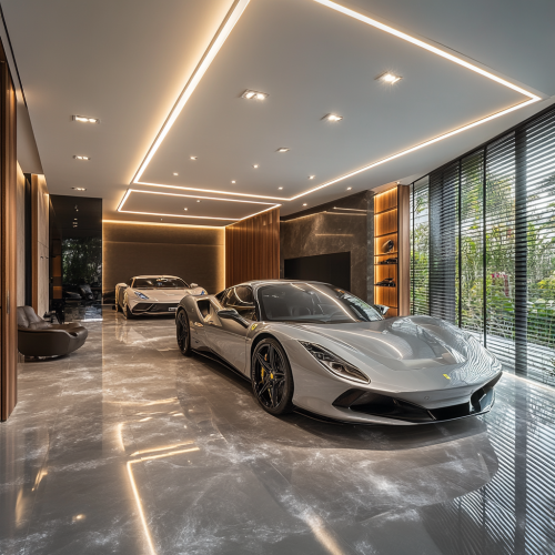 Luxurious Mediterranean-style mansion garage with modern design