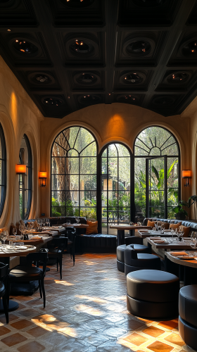 Luxurious Mediterranean-style restaurant with modern decor