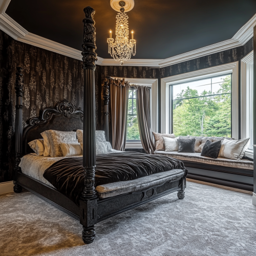 Luxurious bedroom in grand mansion with exquisite decor