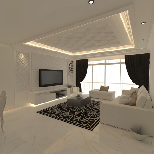 Luxurious black and white living room with western touch