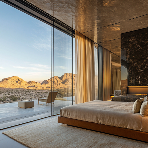 Luxurious desert-inspired master bedroom with modern design