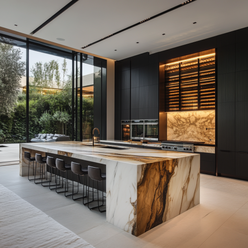 Luxurious modern kitchen with island and wine room