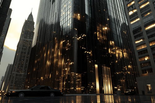 Luxurious skyscraper with dark glass and metal details