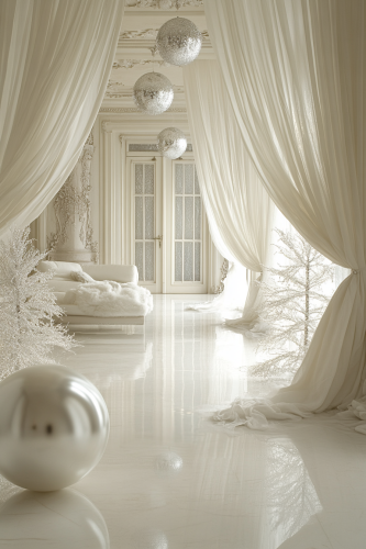 Luxurious white Christmas room with silver accents