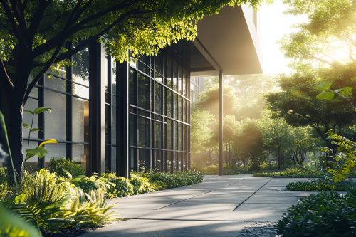 Luxury Apartment Building with Greenery and Balconies