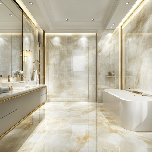 Luxury Gray Bathroom with Marble Walls and Floors