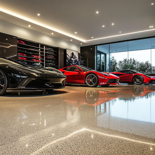 Luxury Mansion Garage with High-End Cars Displayed