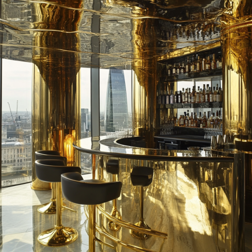 Luxury bar with bold colors and London view