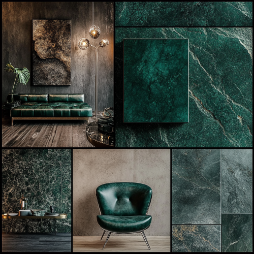 Luxury dark turquoise industrial-themed interior design board