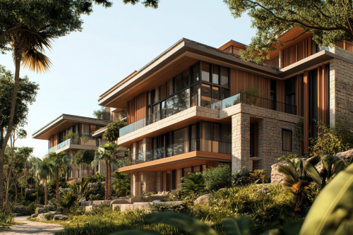 Luxury modern apartment with glass and stone features