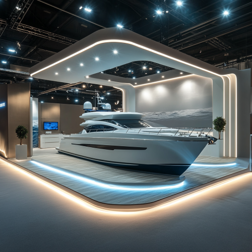 Luxury yacht booth with high-tech ocean decor