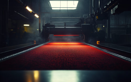 Machine weaves fabric fast with cinematic lighting