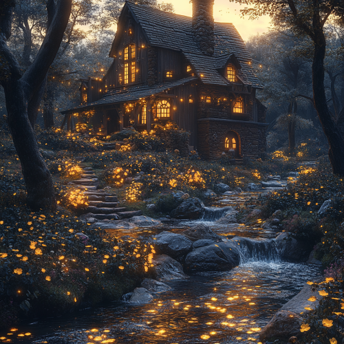 Magic Night at Old Mill with Moonlight