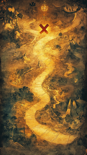 Magical Disney-style Quest Map with Obstacles and Landmarks Magical Disney-style Quest Map with Obstacles and Landmarks