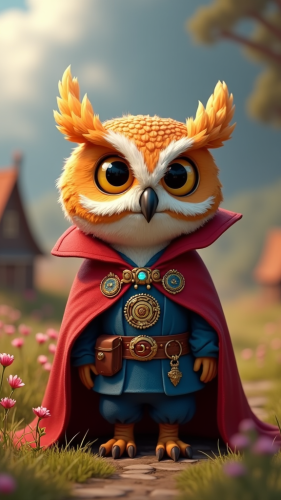 Magical Doctor Owl with Glowing Sigils in Enchanting Farm