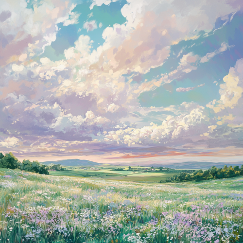 Magical Field at Dusk in Ghibli Style Magical Field at Dusk in Ghibli Style