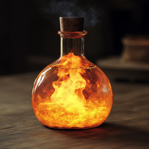 Magical orange glowing mercury in locked flask