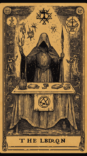 Magician card with magical tools, rich textures, symbols. Magician card with magical tools, rich textures, symbols.