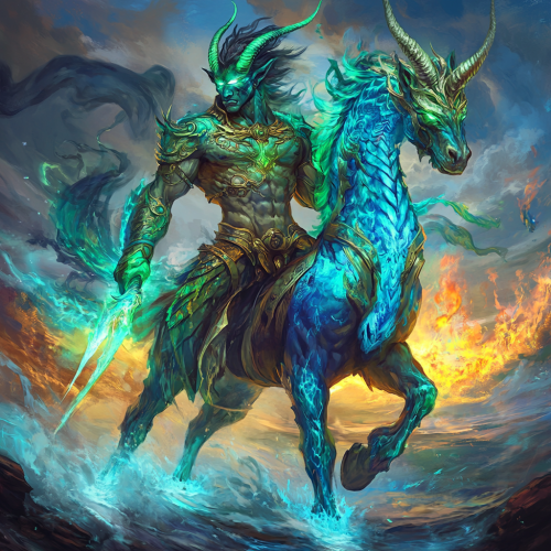 Majestic Centaur Warrior with Mystical Sword in Battlefield