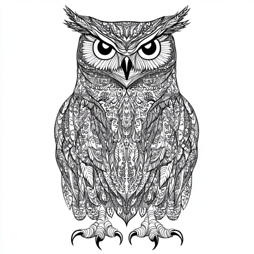 Majestic Owl with Detailed Feathers in Zentangle Style