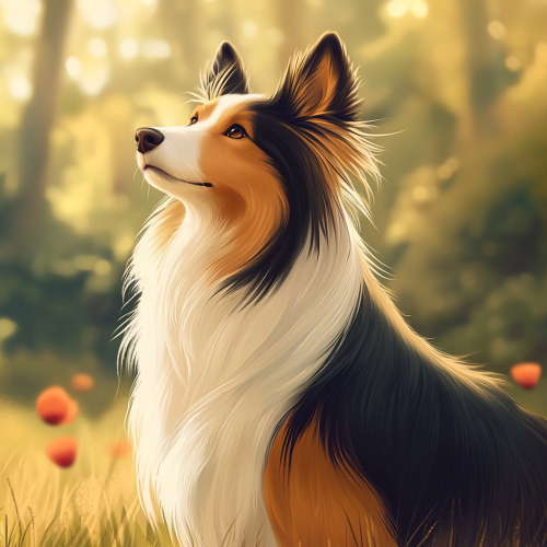 Majestic Shetland Sheepdog in Grassy Field