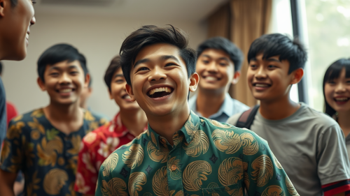 Malay Teenagers Smiling in Singapore HDB House A