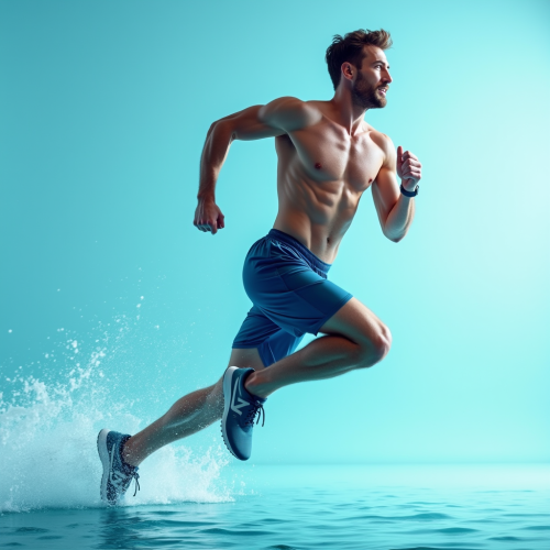 Male Athlete Running on Water Illusion