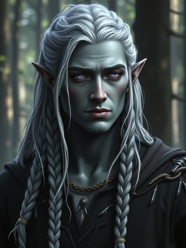 Male Dark Elf Druid in Forest Background