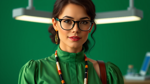 Male avatar hosts implantology congress in green clothing.