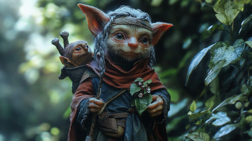 Male halfling Druid in dark fantasy scene with animal.