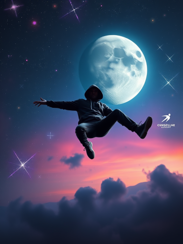 Man Floating in Cosmic Interstellar with Hoodie