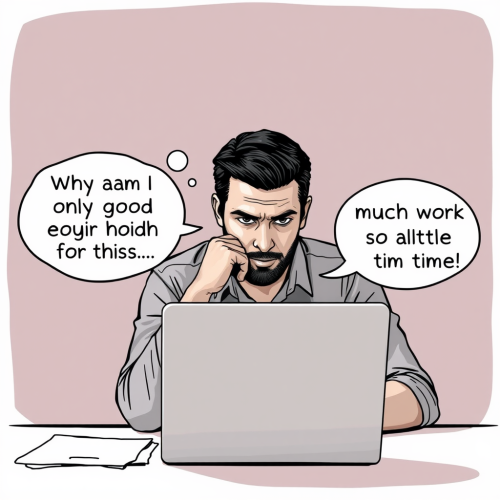 Man Overwhelmed by Work at Laptop