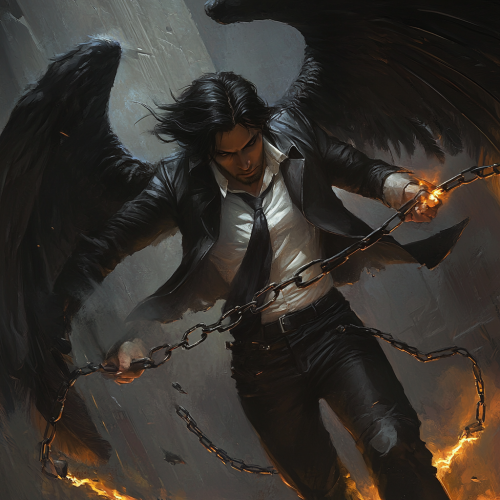 Man in leather jacket, tie and khaki pants attacking.