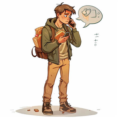 Man multitasks, talks on phone, eats sandwich, dresses quickly.