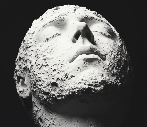 Marble Moon Statue Against Black Background