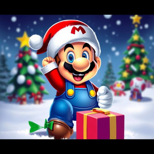 Mario Celebrating Christmas on a White Background