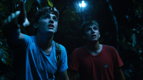 Mark points excitedly, James looks hopeful and attentive.